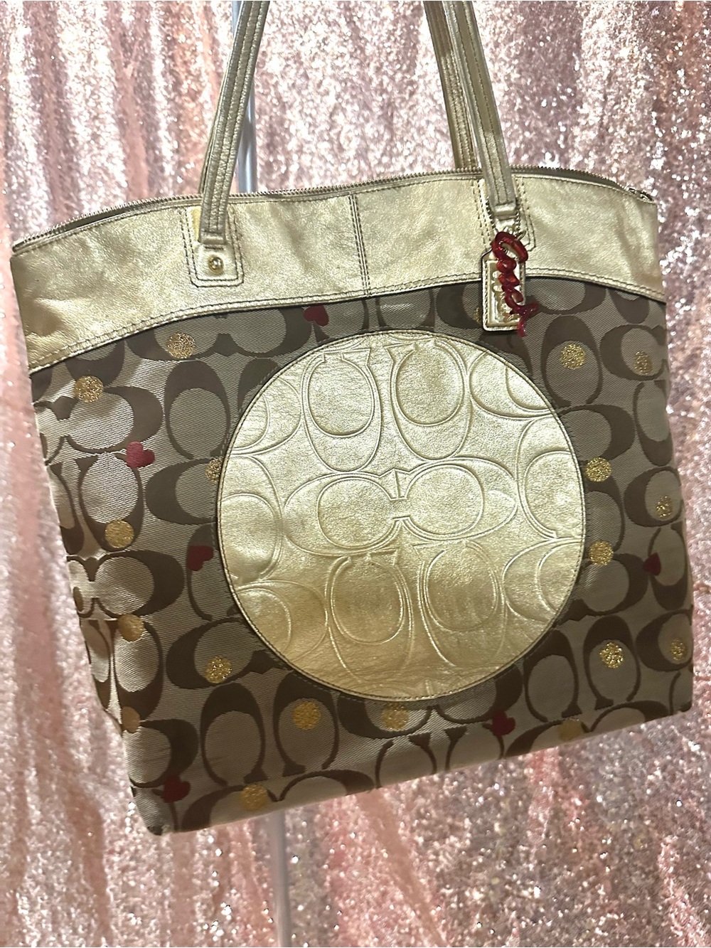 Coach Metallic Gold Signature Tote Bag